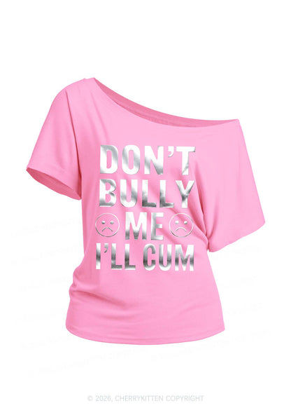 Dont Bully Me Silver Foil Printed Y2K Off Shoulder Tee Cherrykitten