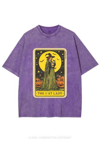 Halloween The Witch Cat Lady Y2K Shirts Washed Tee Cherrykitten