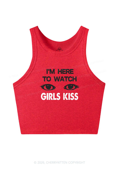 Im Here To Watch Girls Kiss Pride Y2K Crop Tank Top Cherrykitten