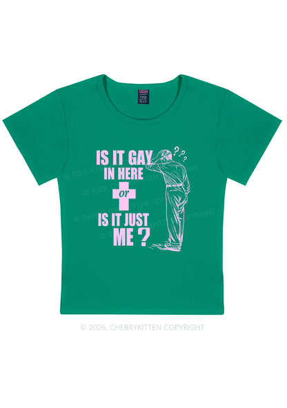 Is It Gay In Here Pride Y2K Baby Tee Cherrykitten