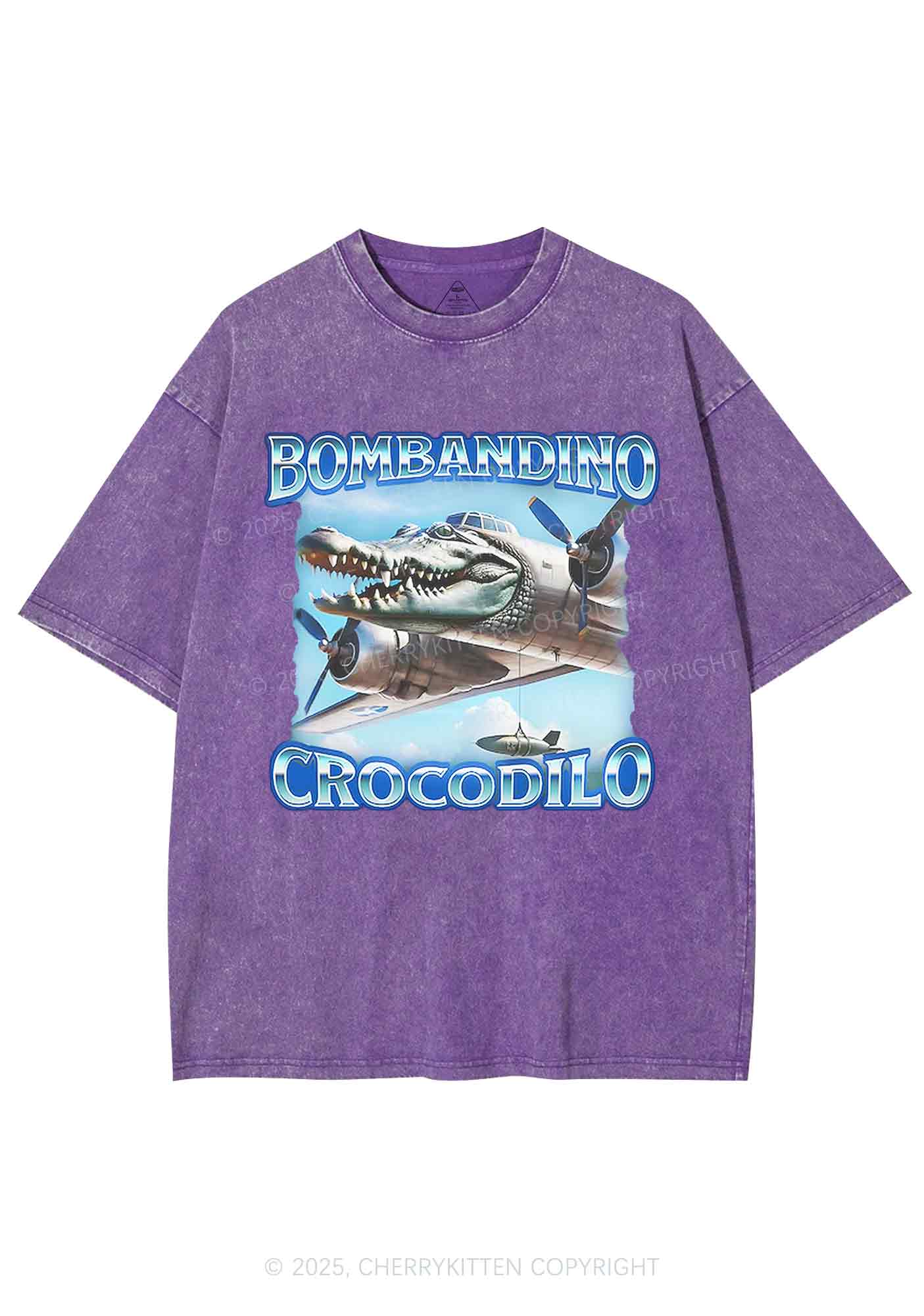 Bombandino Crocodilo Italian Brainrot Shirt Y2K Shirts Washed Tee Cherrykitten