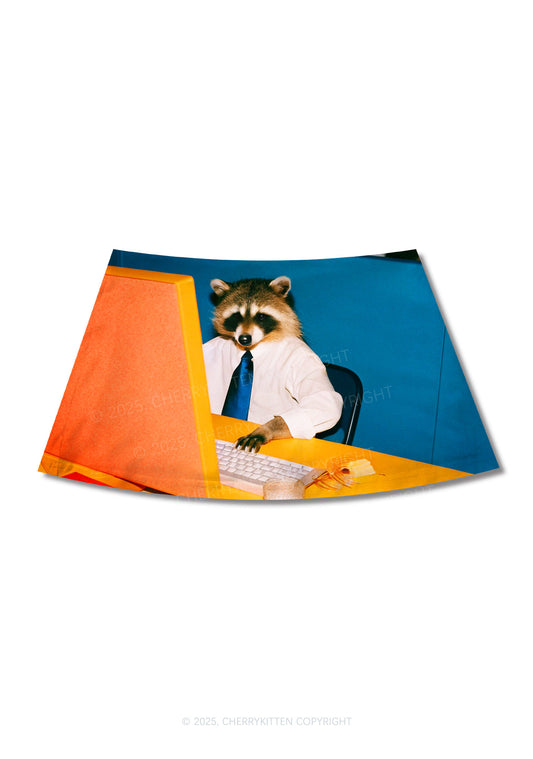 Office Raccoon Y2K Print Mini Skirt Cherrykitten