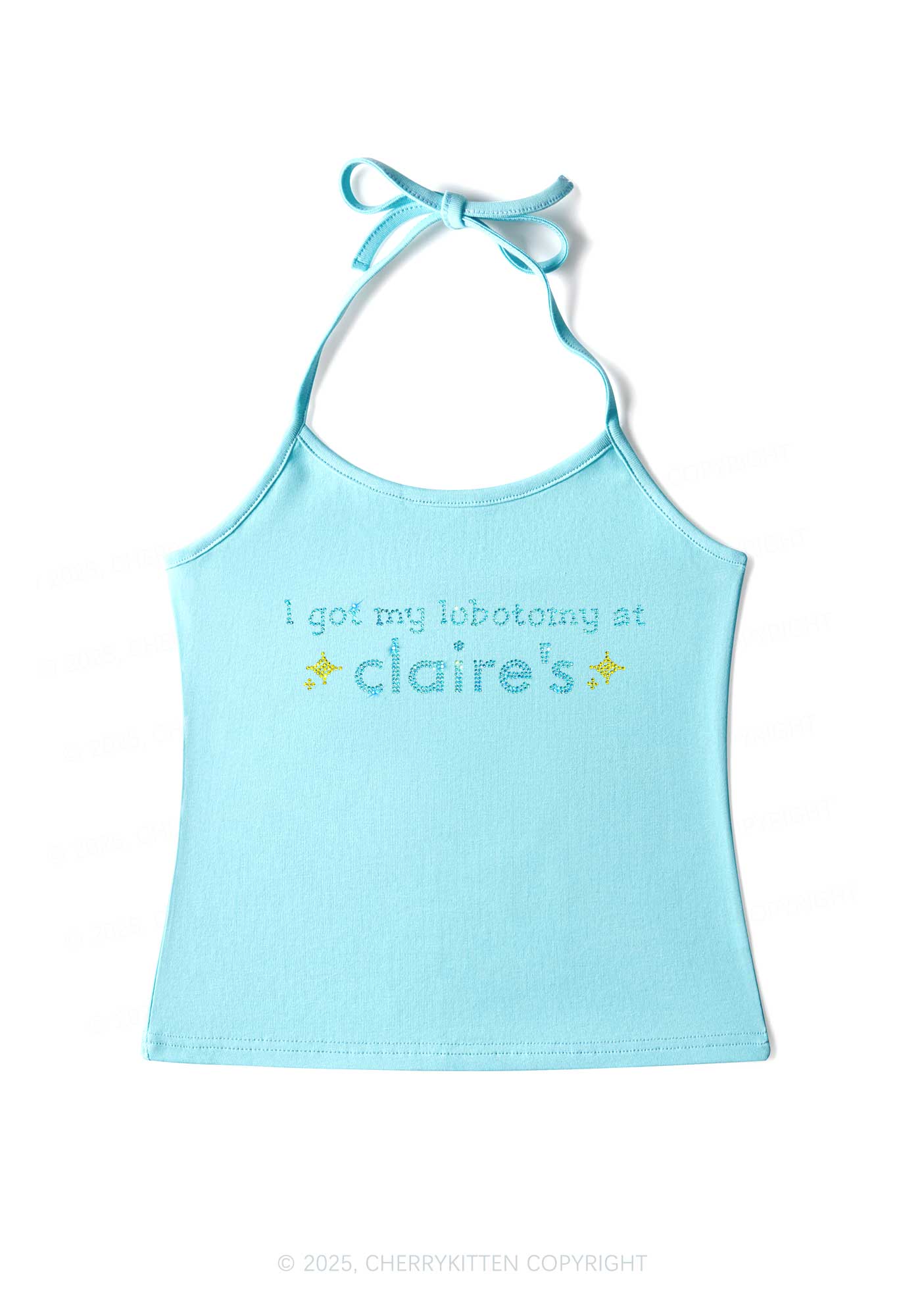 Rhinestone I Got My Lobotomy At Claires Y2K Halter Neck Cami Cherrykitten