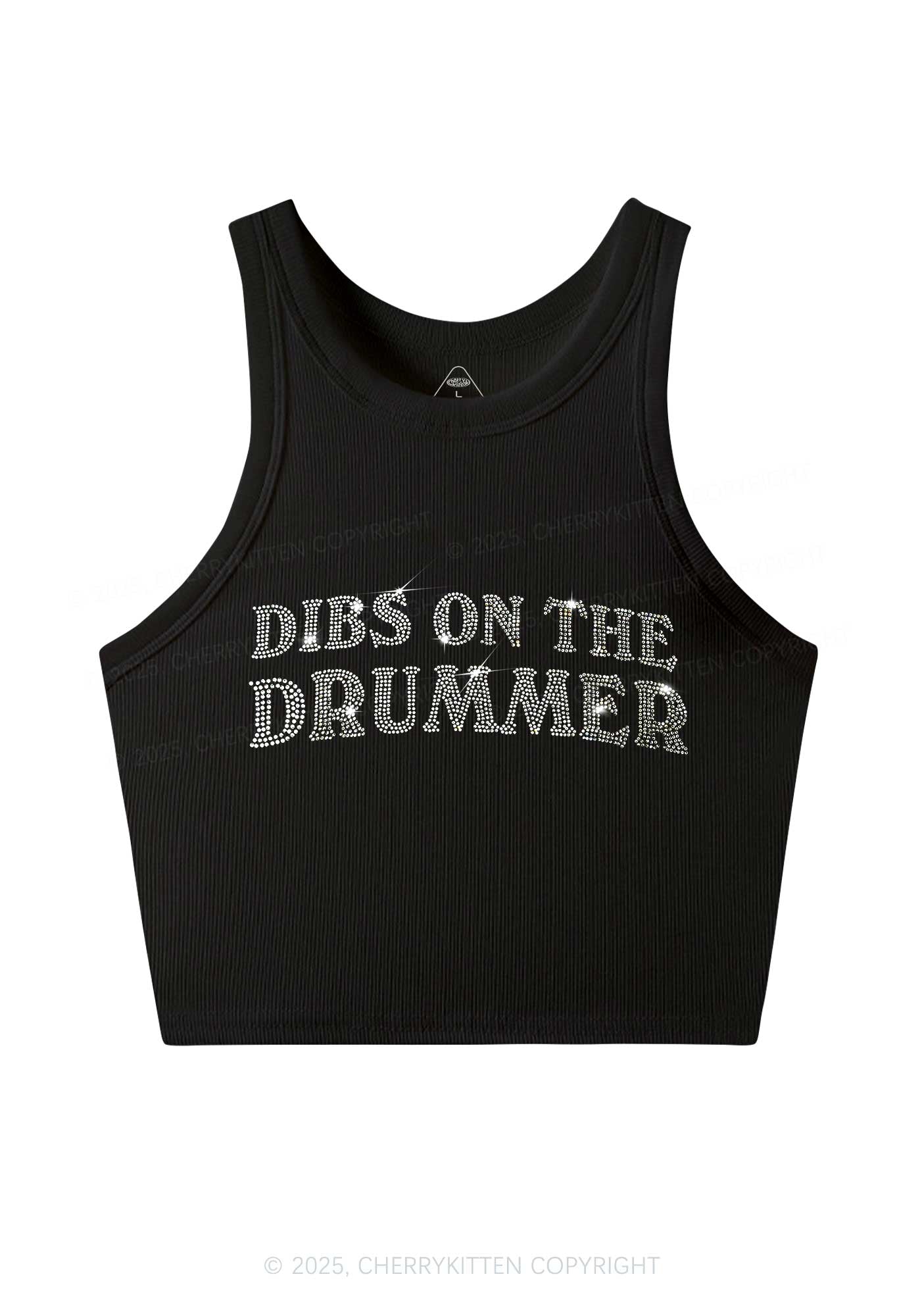 Rhinestone Dibs On The Drummer Y2K Crop Tank Top Cherrykitten