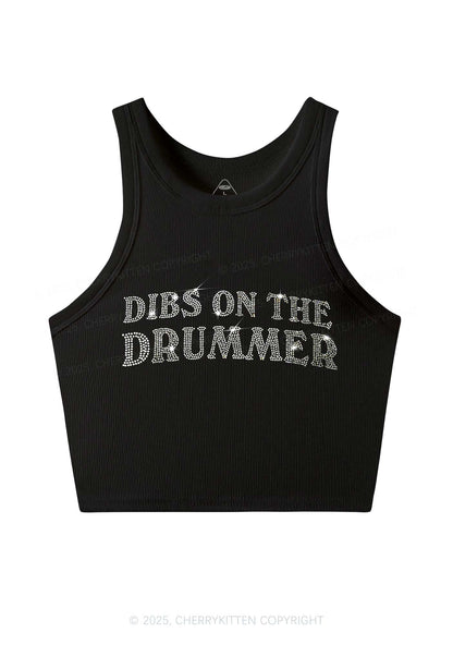 Rhinestone Dibs On The Drummer Y2K Crop Tank Top Cherrykitten