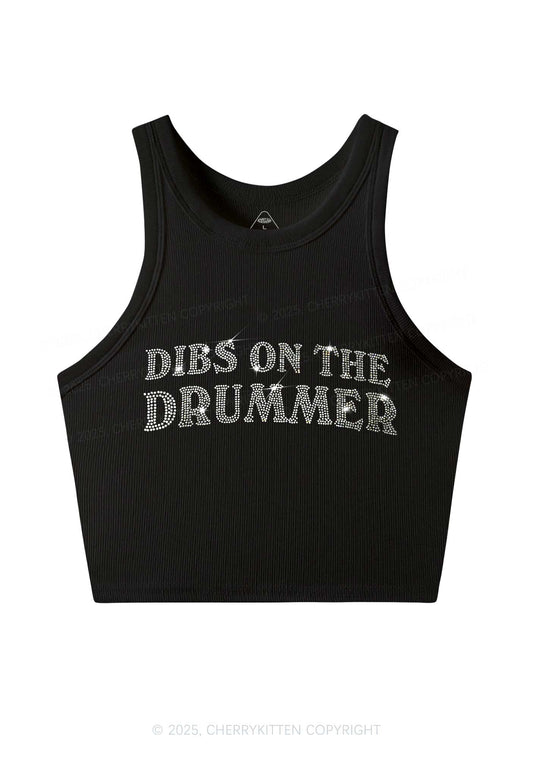 Rhinestone Dibs On The Drummer Y2K Crop Tank Top Cherrykitten