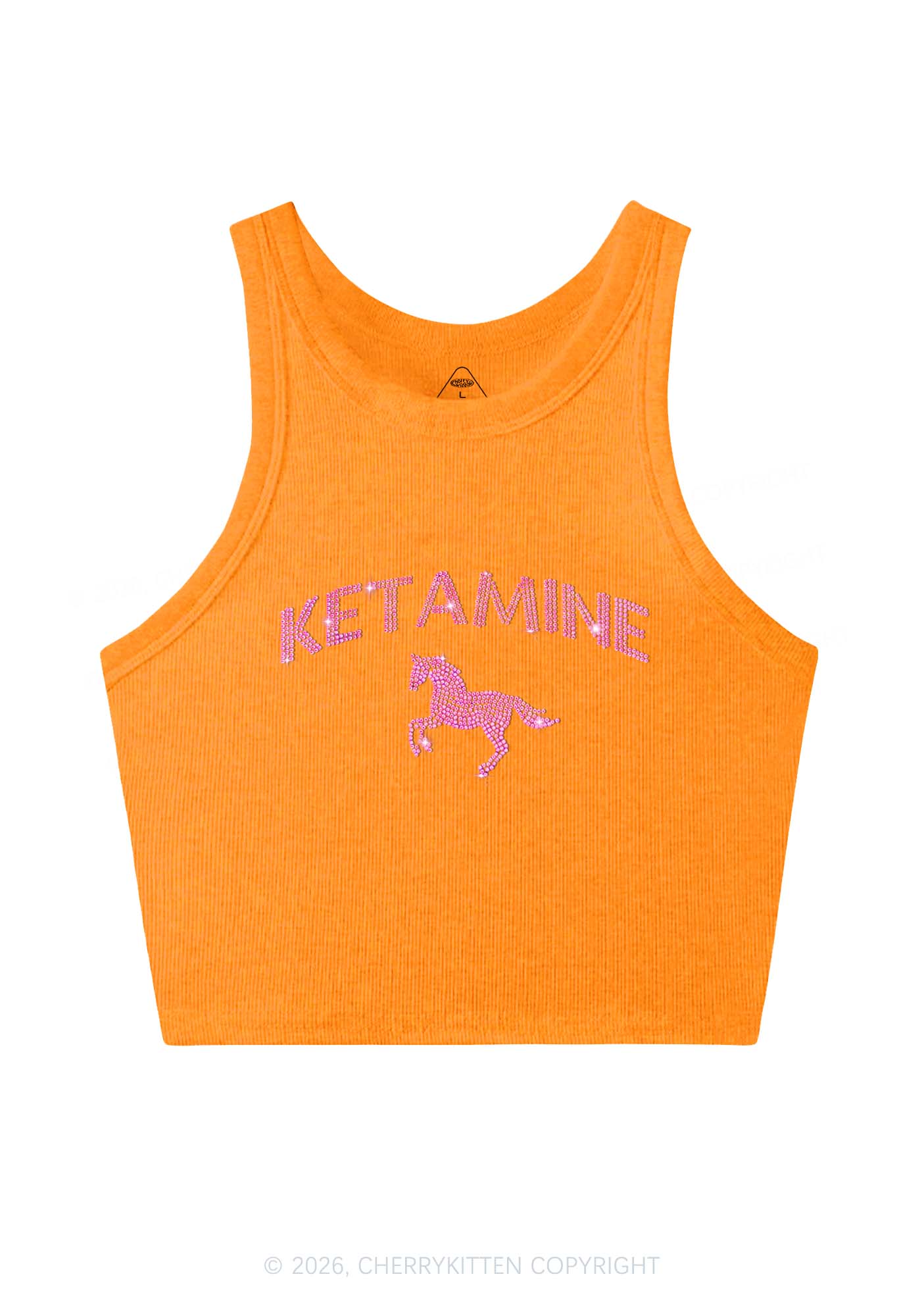 Rhinestone Pink K Unicorn Y2K Crop Tank Top Cherrykitten