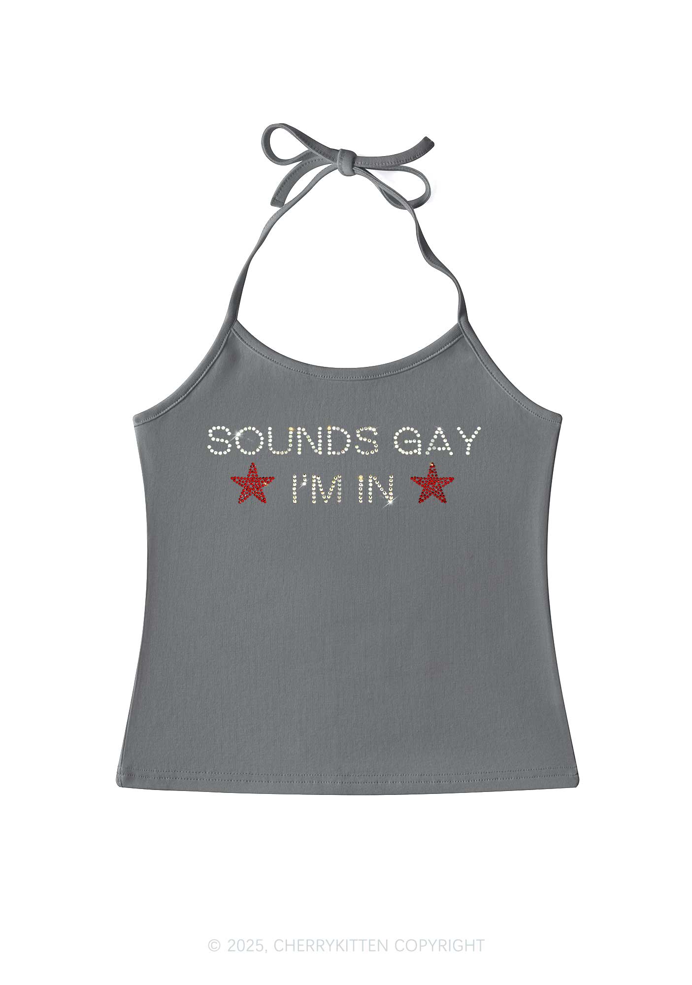 Rhinestone Sounds Gay Pride Y2K Halter Neck Cami Cherrykitten