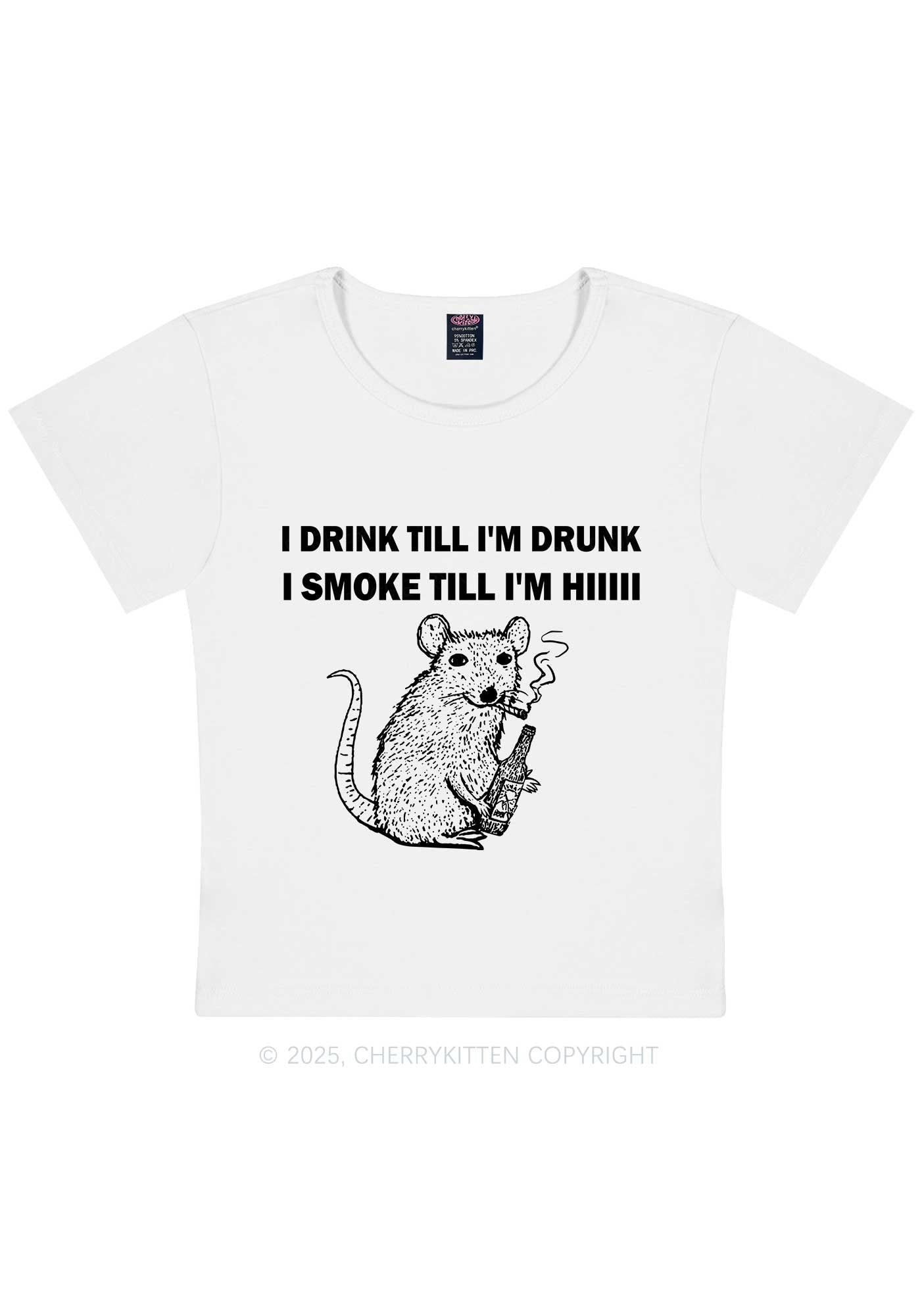 Drunk And Smoke Ratz Y2K Baby Tee Cherrykitten