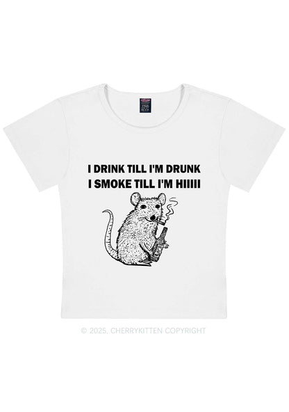 Drunk And Smoke Ratz Y2K Baby Tee Cherrykitten