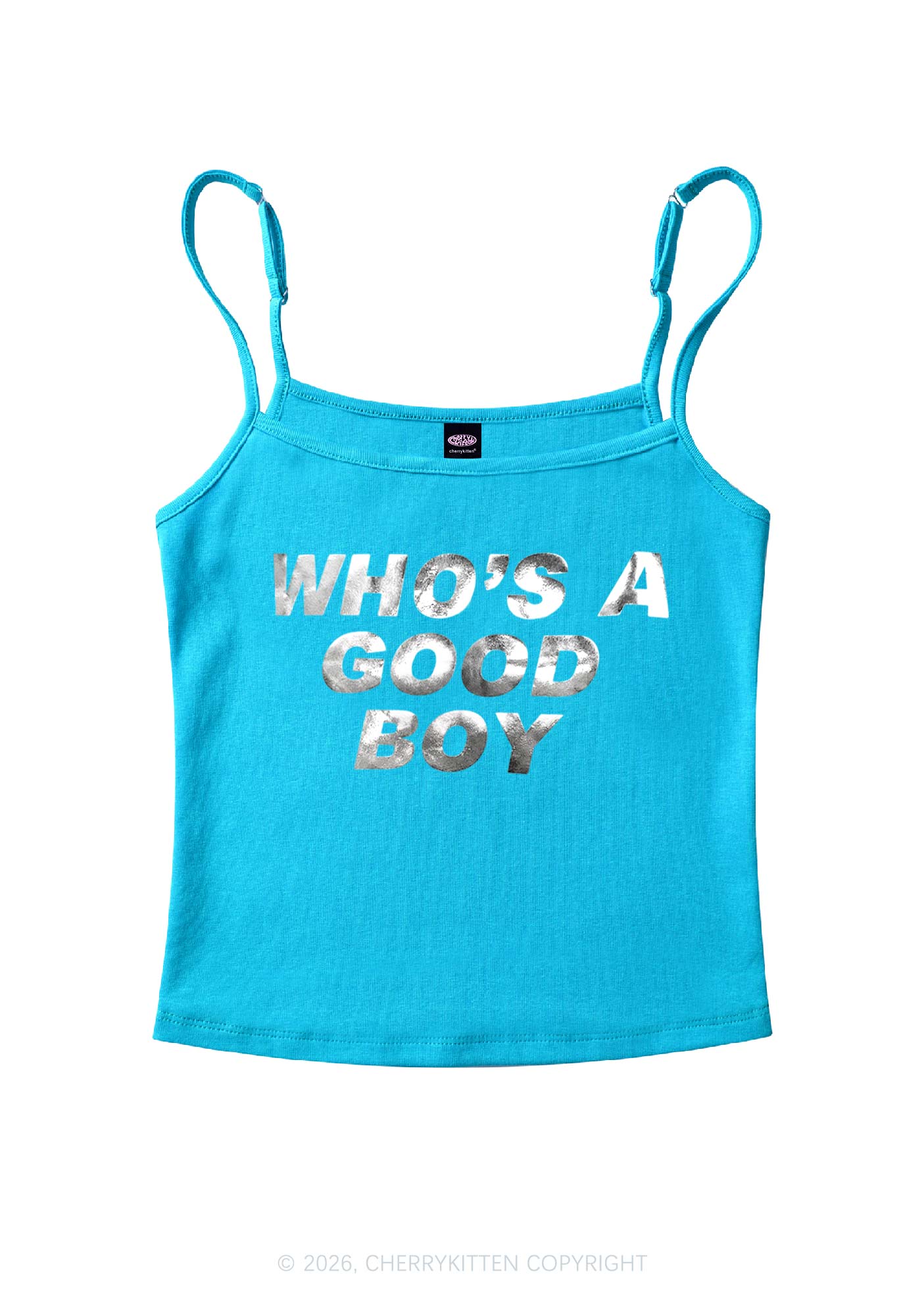 Whos A Good Boy Silver Foil Printed Y2K Spaghetti Strap Cami Cherrykitten