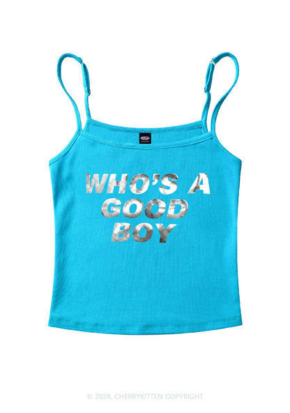 Whos A Good Boy Silver Foil Printed Y2K Spaghetti Strap Cami Cherrykitten