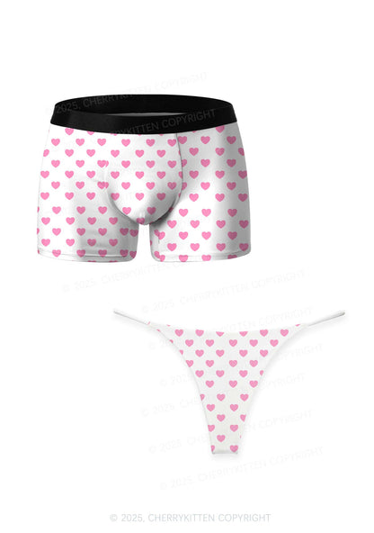 Plain Pink Heart Valentine's Day Y2K Print Couples Boxer Thong Set Cherrykitten
