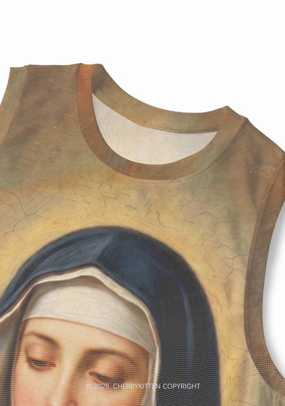 Lesbianism Nun Pride Y2K Mesh Muscle Tank Cherrykitten