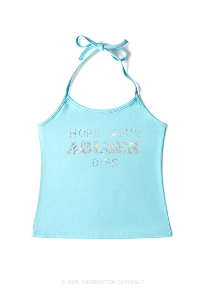 Rhinestone Abuser Dies Y2K Halter Neck Cami Cherrykitten