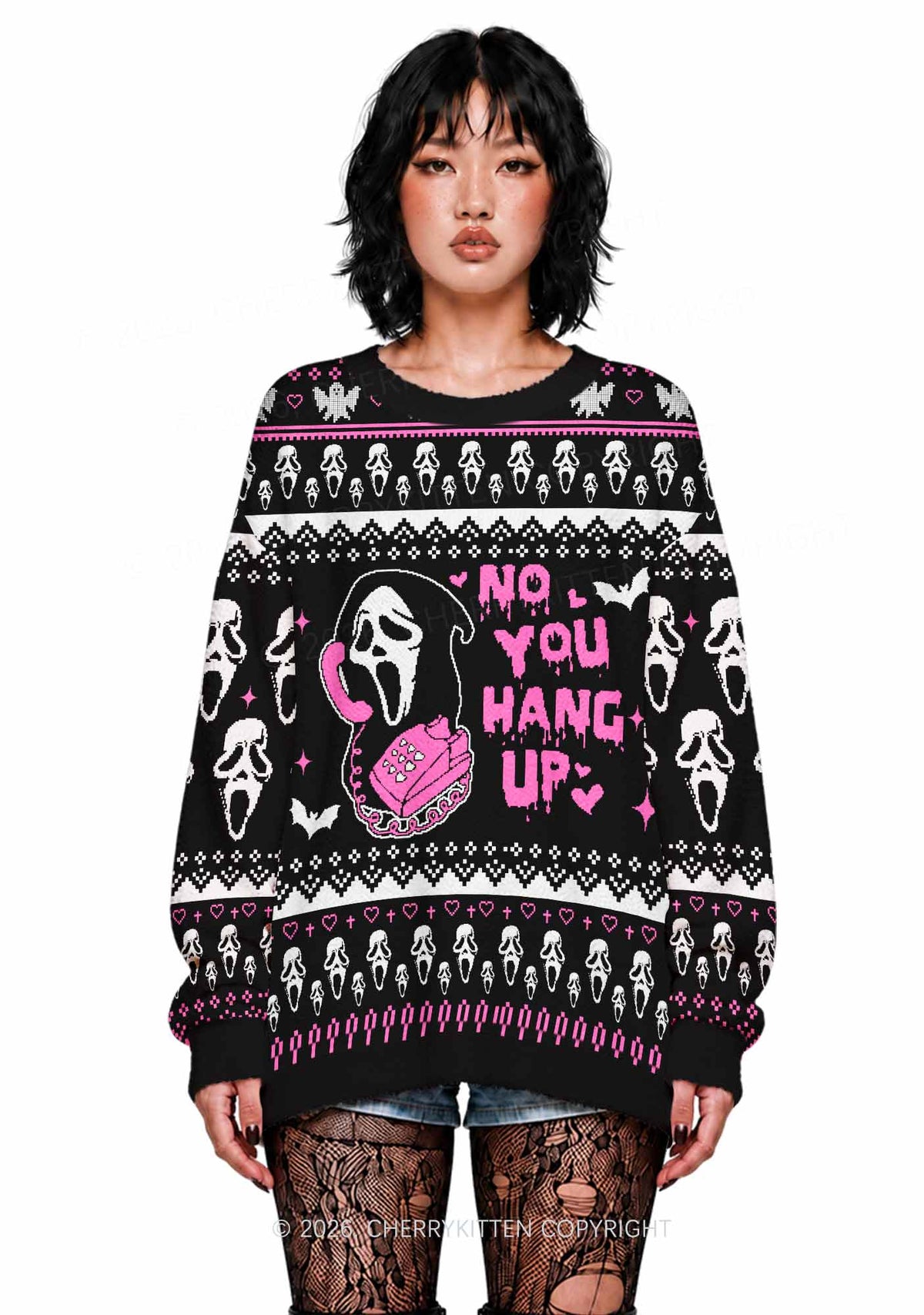 Halloween No You Hang Up Y2K Christmas Knit Sweatshirt Cherrykitten