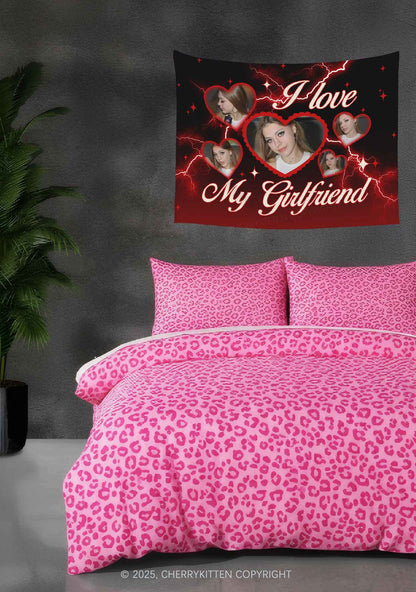 Custom Photo I Love My GF Valentine's Day Flag Y2K Tapestry Cherrykitten