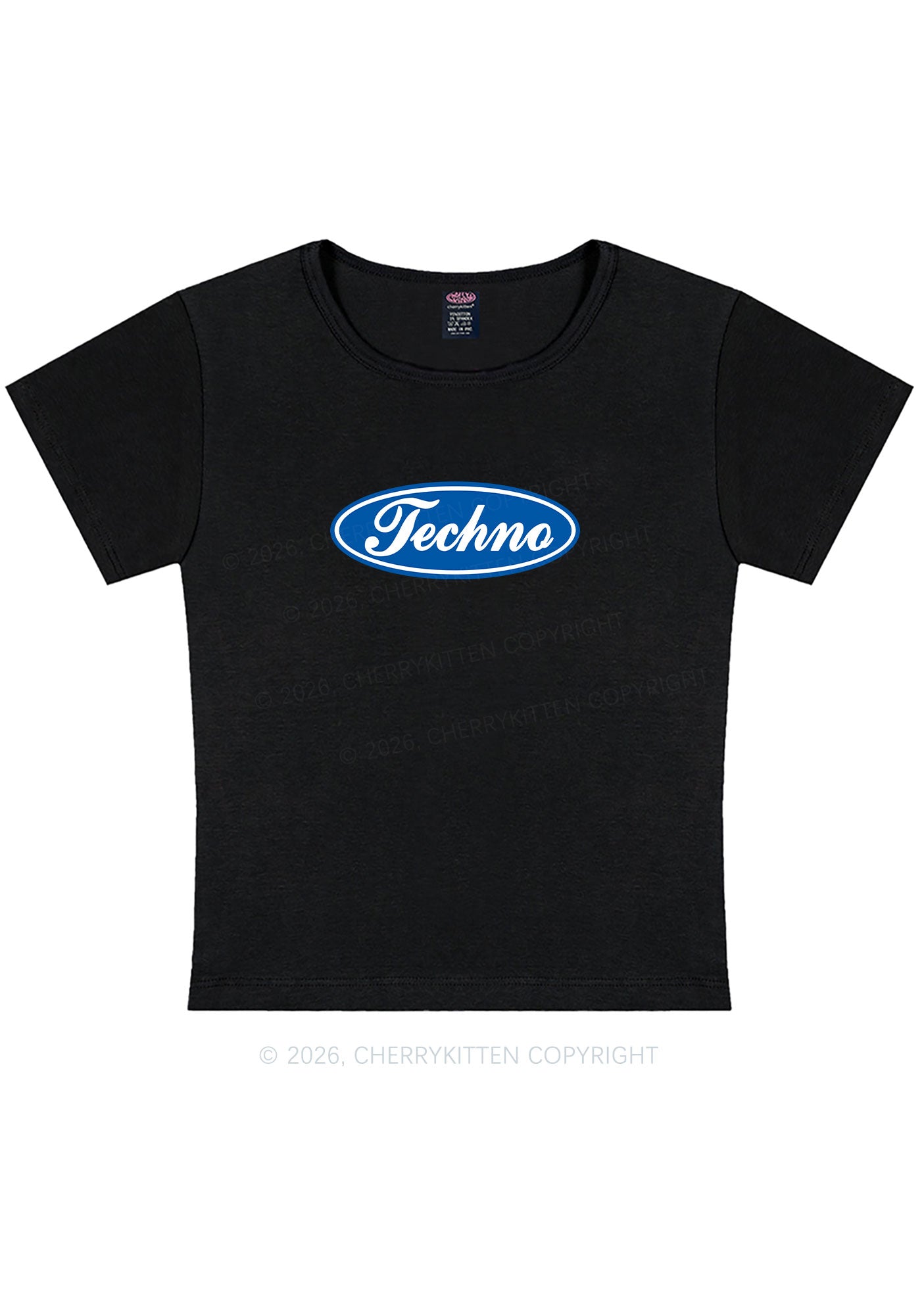 Oval Techno Y2K Baby Tee Cherrykitten