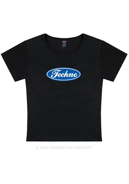 Oval Techno Y2K Baby Tee Cherrykitten