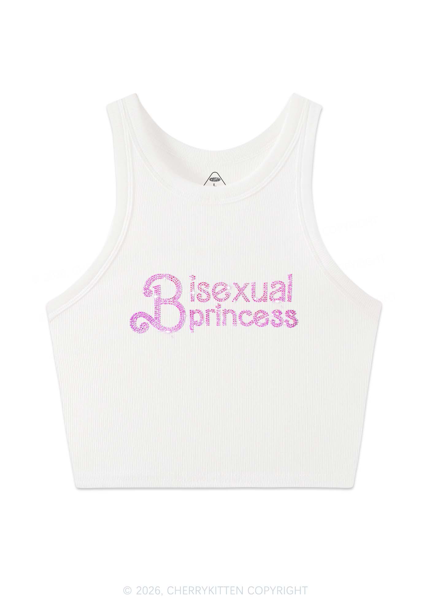 Rhinestone Bisexual Princess Pride Y2K Crop Tank Top Cherrykitten