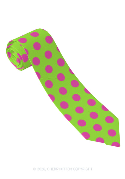 Pink Dots On Green Y2K Necktie Cherrykitten
