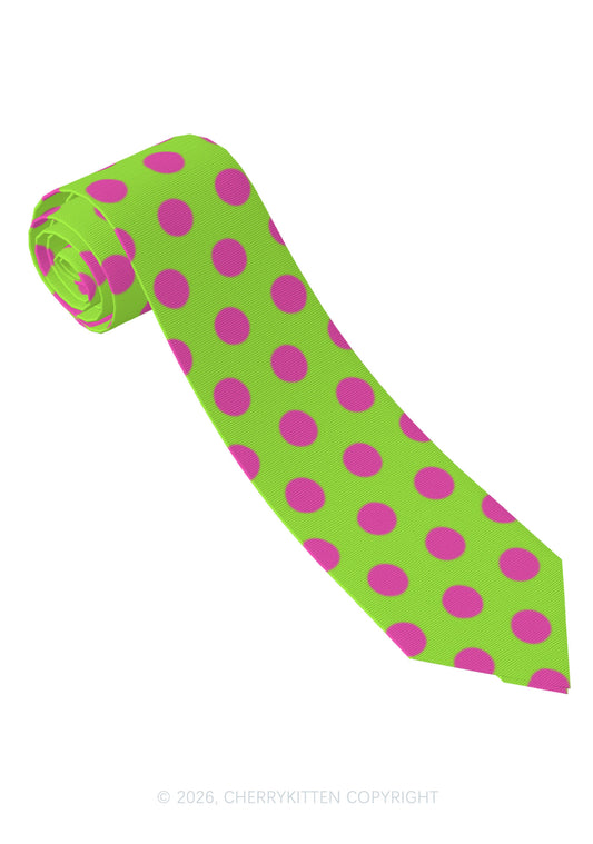 Pink Dots On Green Y2K Necktie Cherrykitten