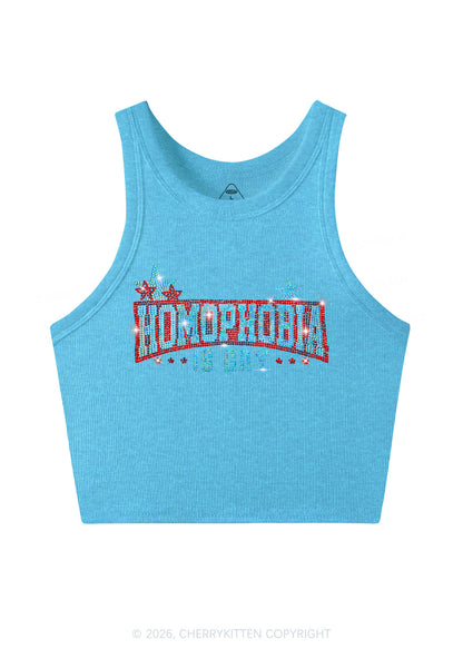Rhinestone Homophobia Is Gay Pride Y2K Crop Tank Top Cherrykitten