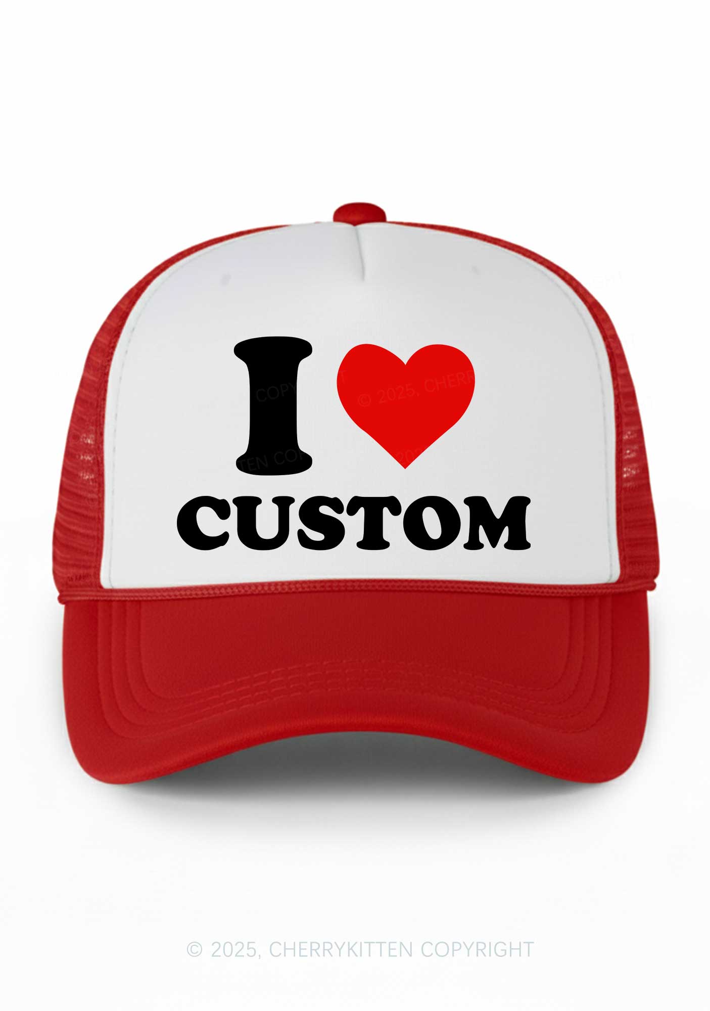 I Love Custom Valentine's Day Y2K Colorblock Trucker Hat Cherrykitten