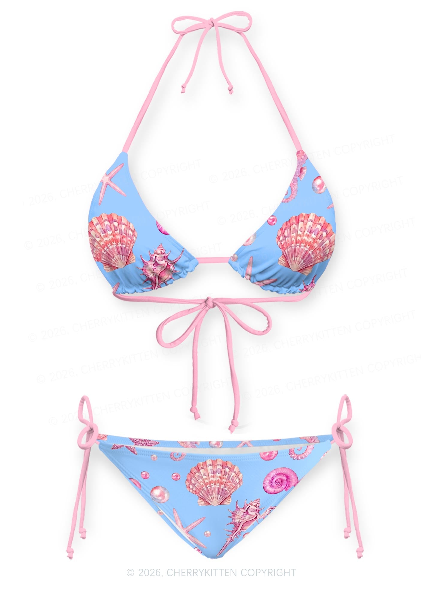 Pink Seashell Starfish Y2K Print Bikini Set Cherrykitten