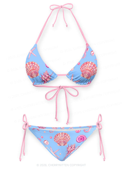 Pink Seashell Starfish Y2K Print Bikini Set Cherrykitten