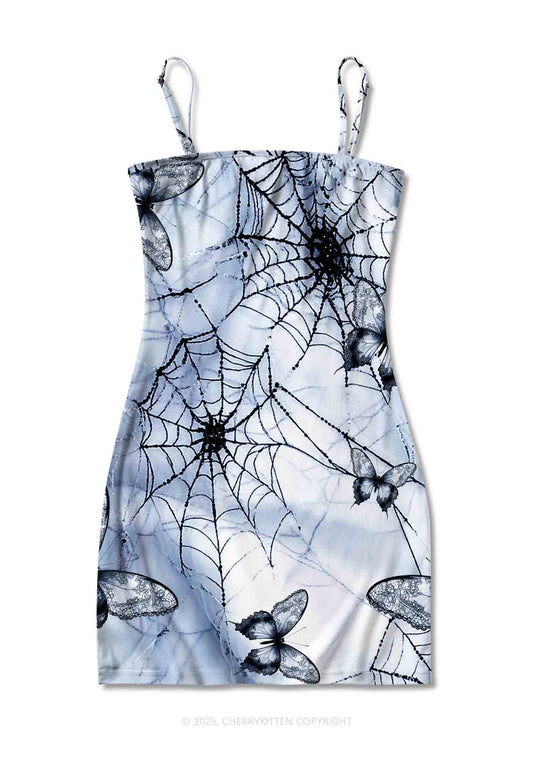 Web And Butterflies Y2K Print Slip Dress Cherrykitten