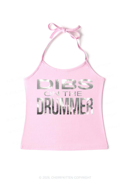 Dibs On The Drummer Silver Foil Printed Y2K Halter Neck Cami Cherrykitten