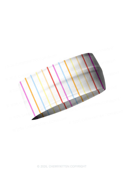 Rainbow Stripe On White Y2K Print Headband Cherrykitten