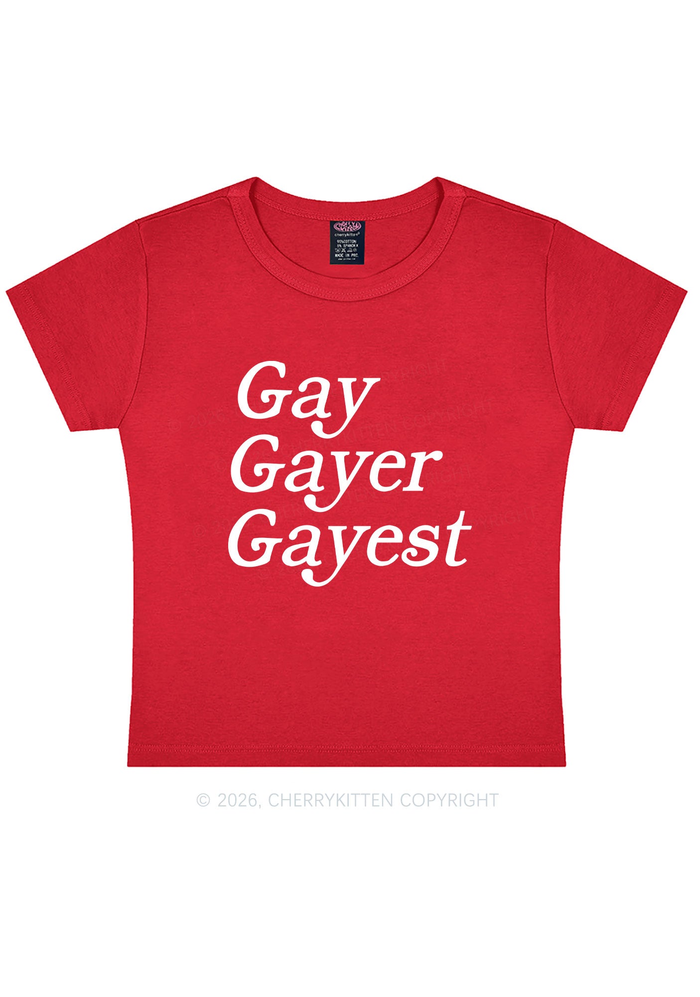 Gay Gayer Gayest Pride Y2K Baby Tee Cherrykitten