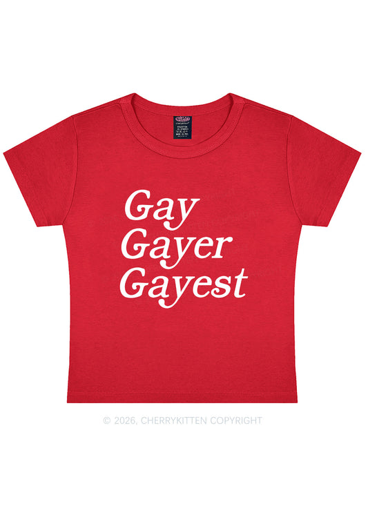Gay Gayer Gayest Pride Y2K Baby Tee Cherrykitten