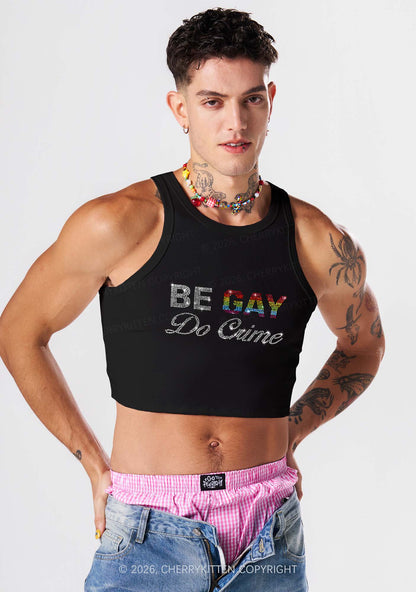 Rhinestone Be Gay Do Crime Pride Y2K Crop Tank Top Cherrykitten