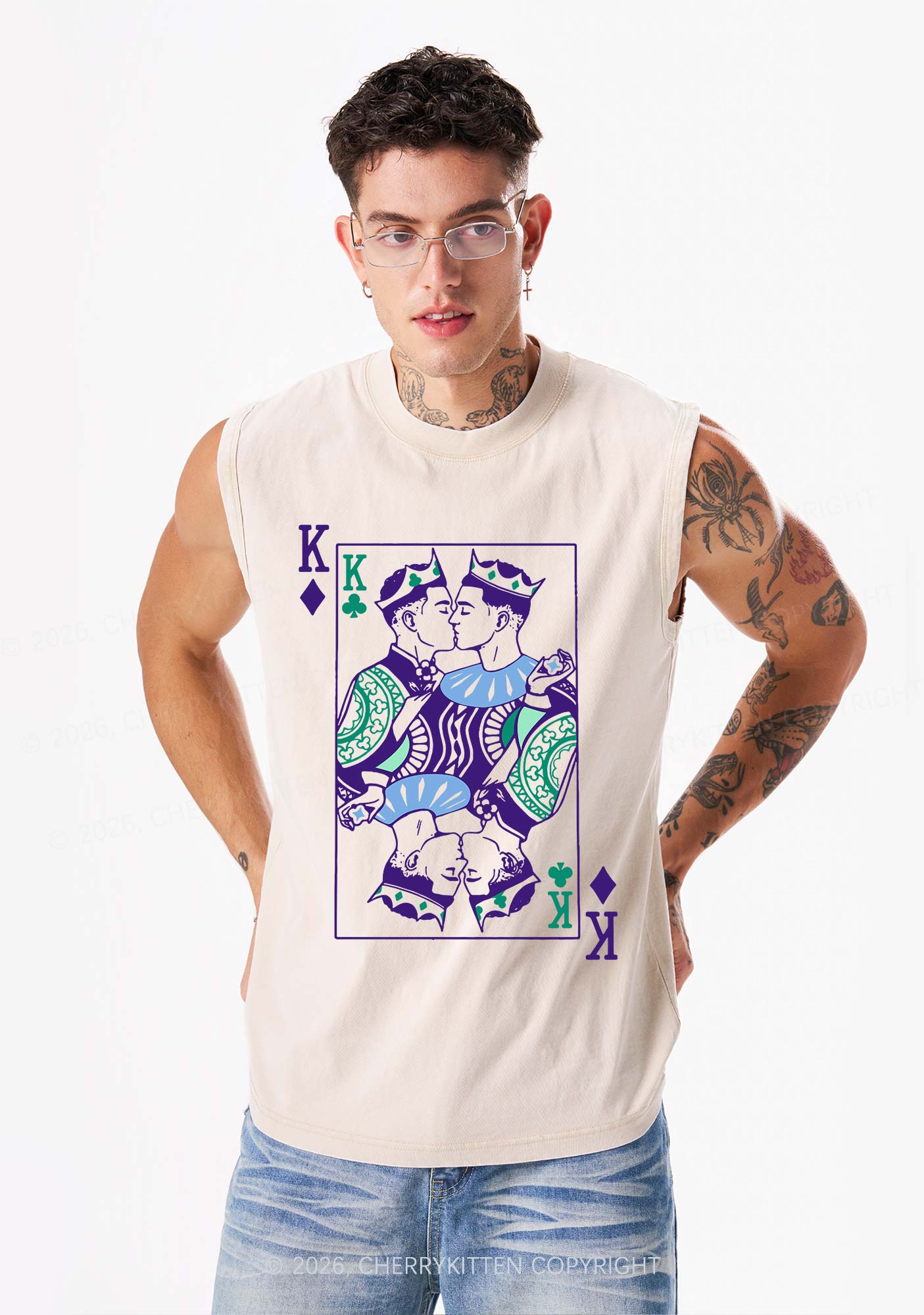 Gay King Pride Y2K Washed Muscle Tank Cherrykitten