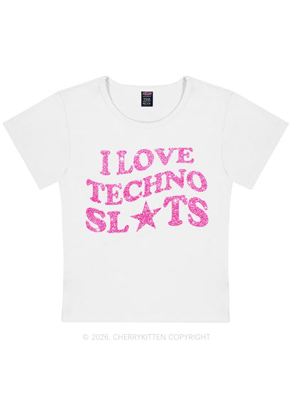 Glitter I Love Techno Slxts Y2K Baby Tee Cherrykitten