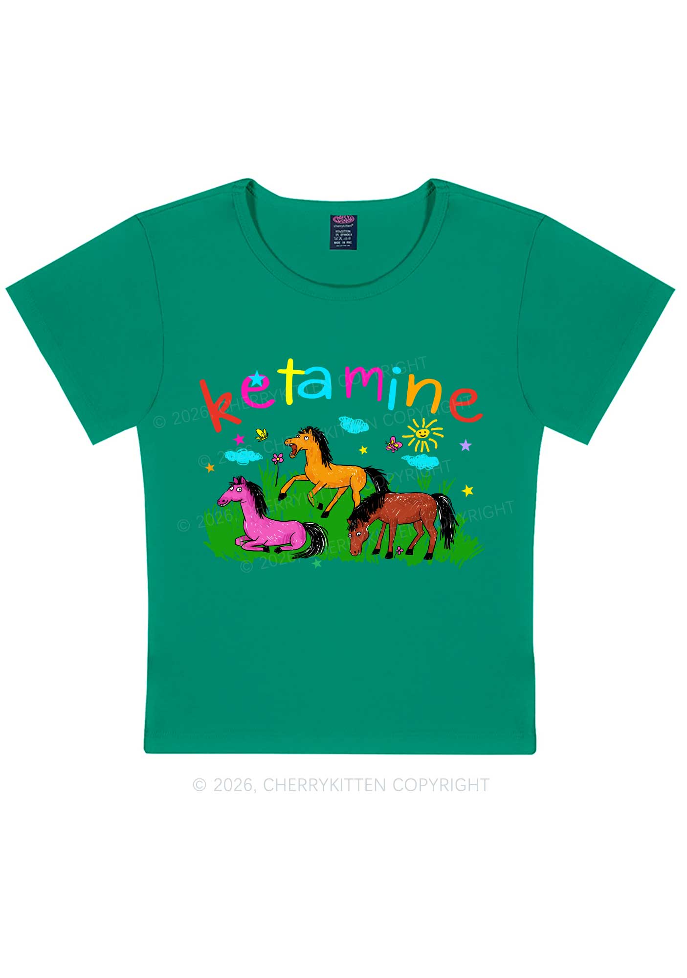 Rainbow K Pony Y2K Baby Tee Cherrykitten