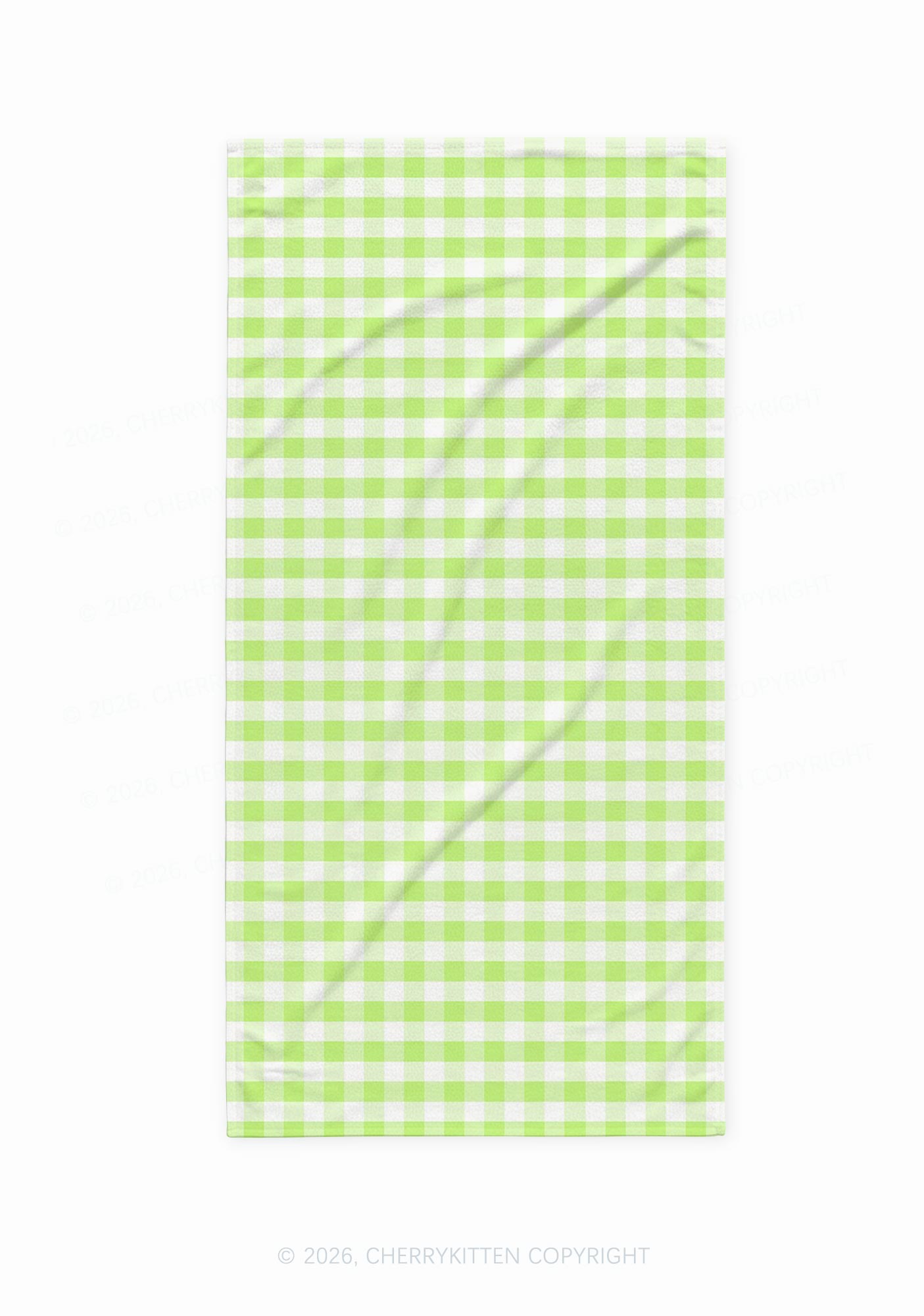 White Green Plaid Y2K Beach Towel Cherrykitten