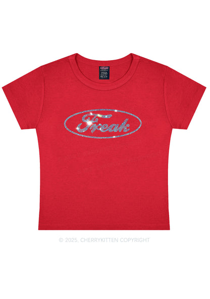 Rhinestone Oval Freak Y2K Baby Tee Cherrykitten