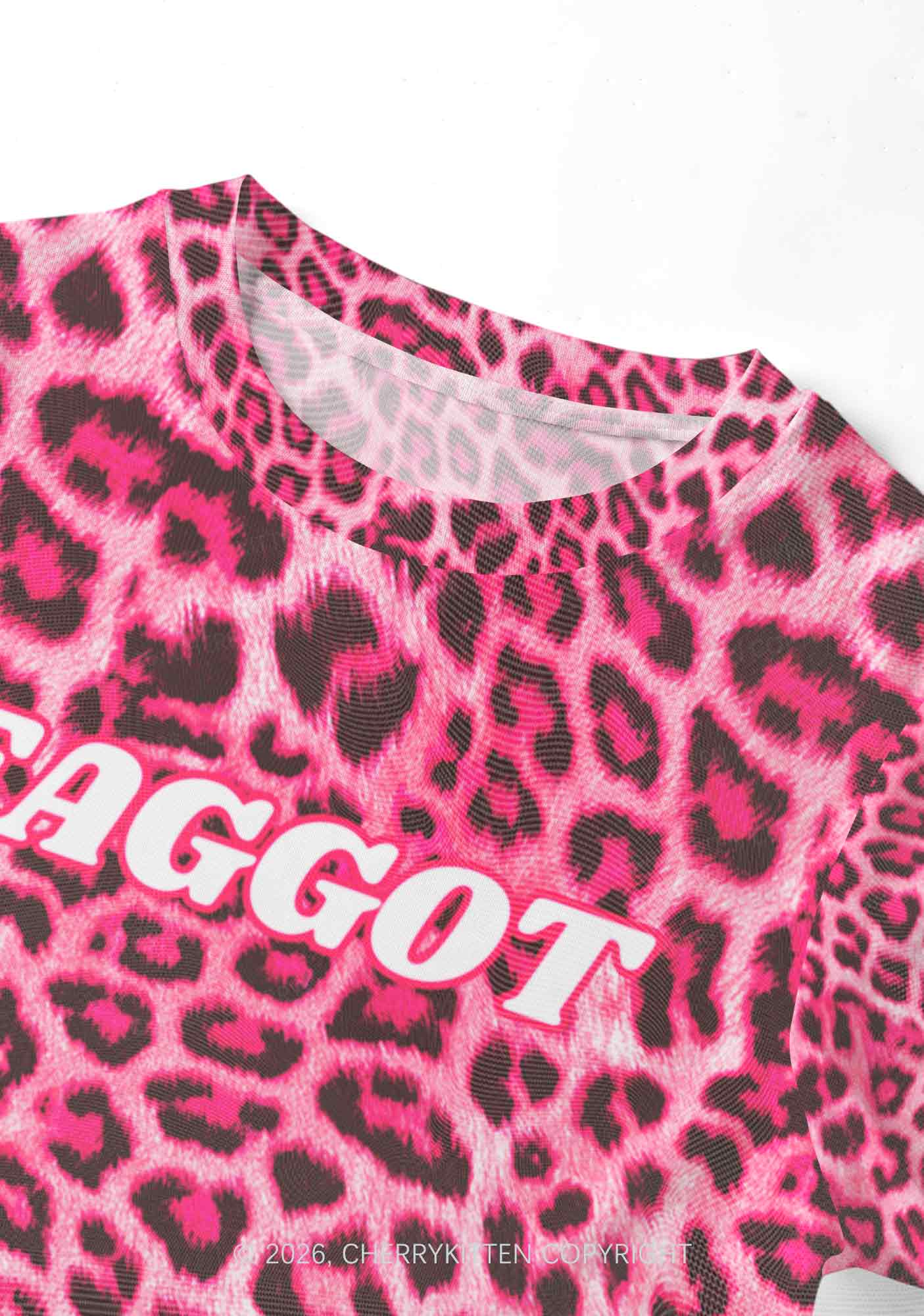 Pink Leopard Faggot Pride Y2K Mesh Crop Top Cherrykitten
