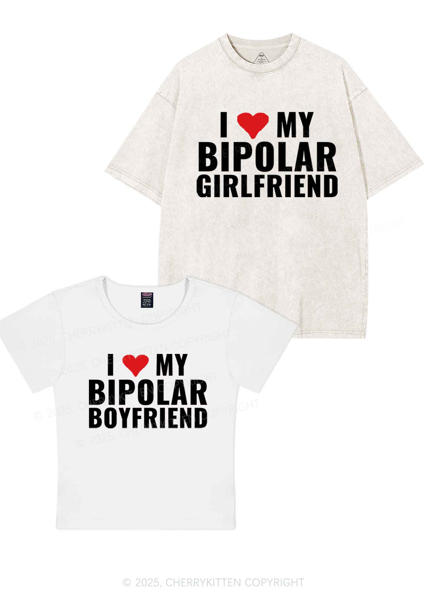 I Love My Bipolar GF BF Y2K Valentine's Day Couple Shirt Cherrykitten