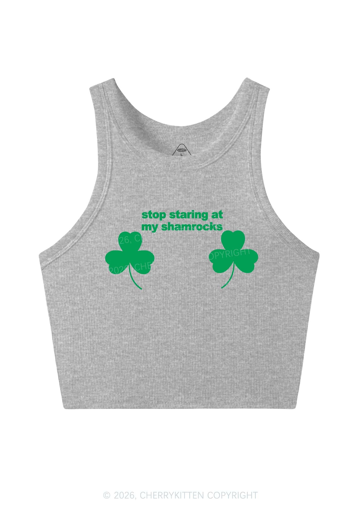 Stop Staring At My Shamrocks St Patricks Y2K Crop Tank Top Cherrykitten