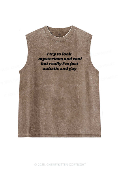 Im Just Autistic And Gay Pride Y2K Washed Muscle Tank Cherrykitten