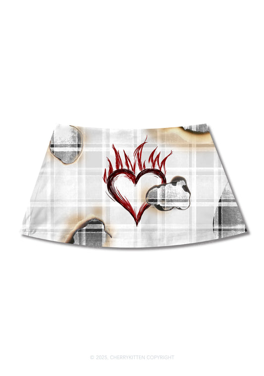 Scorched Love Heart Y2K Print Mini Skirt Cherrykitten