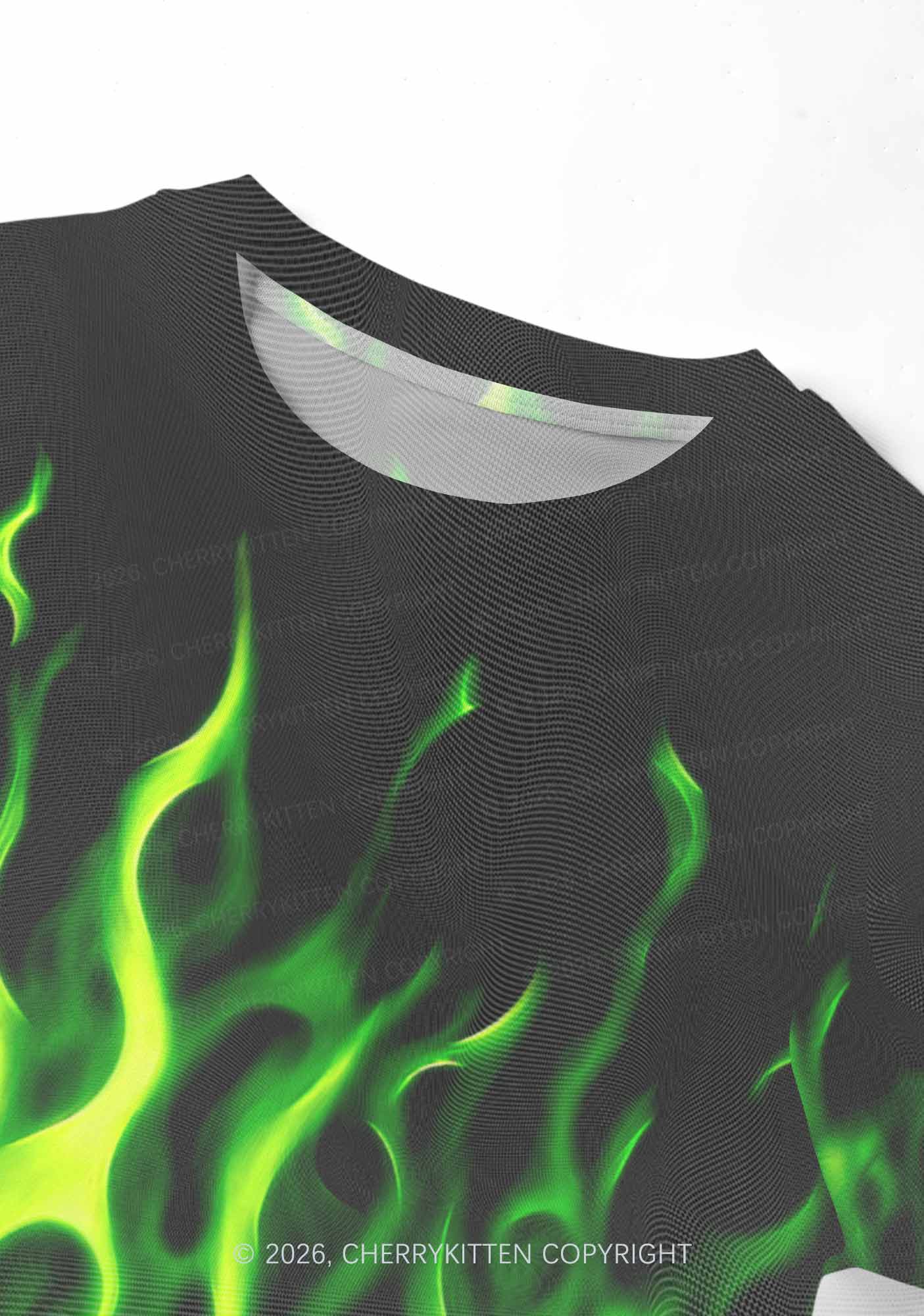 Neon Green Flame Y2K Mesh Crop Top Cherrykitten