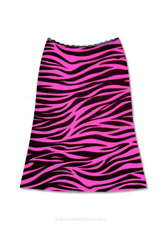 Pink Zebra Y2K Print Midi Skirt Cherrykitten