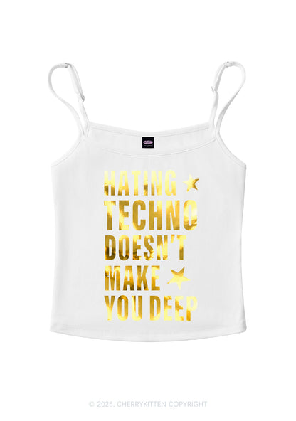 Hating Techno Silver Foil Printed Y2K Spaghetti Strap Cami Cherrykitten