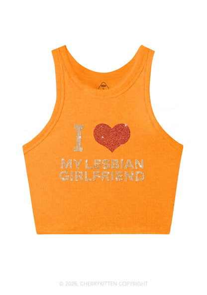 Rhinestone I Love My Lesbian GF Pride Y2K Crop Tank Top Cherrykitten